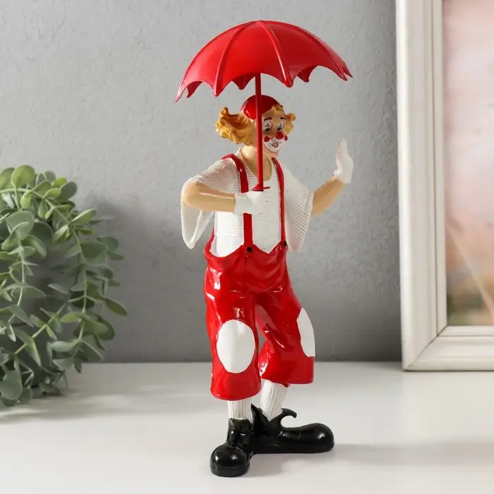 Сувенир полистоун  Сувенир полистоун "Клоун с красным зонтом" бело-красный 11,5х9х24 см