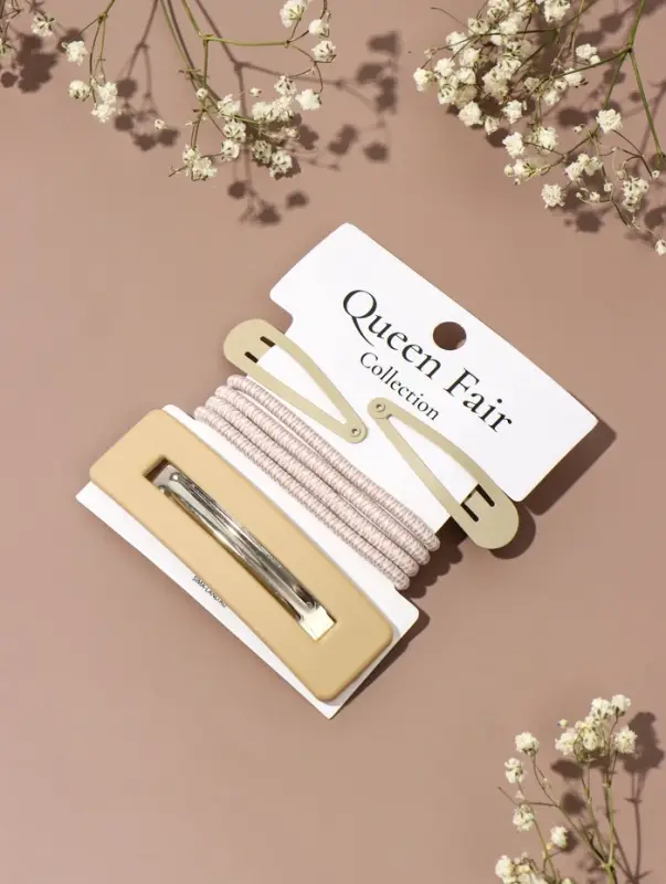 Набор для волос QF &laquo;Элери&raquo;, 4 резинки 6.5 см, заколка - автомат 8 см, 2 заколки 4.5 см, бежевый