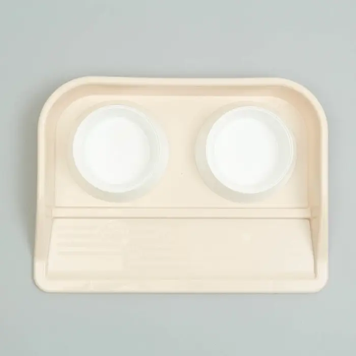 Миски с лотком &laquo;Феликс&raquo;, 300 мл, 41&times;30&times;6 см, пластик, бежевый лоток, белые миски
