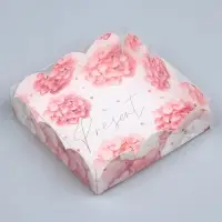 Коробка для печенья, кондитерская упаковка с пластиковой крышкой, Present, 10.5 х 10.5 х 3 см