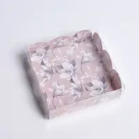 Коробка для печенья, кондитерская упаковка с пластиковой крышкой, «Цветы», 10.5 х 10.5 х 3 см