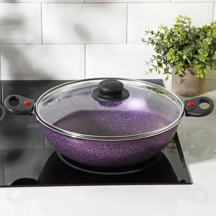 Казан алюминиевый, 4 л, d=28 см, стеклянная крышка, две съёмные ручки, фиолетовый