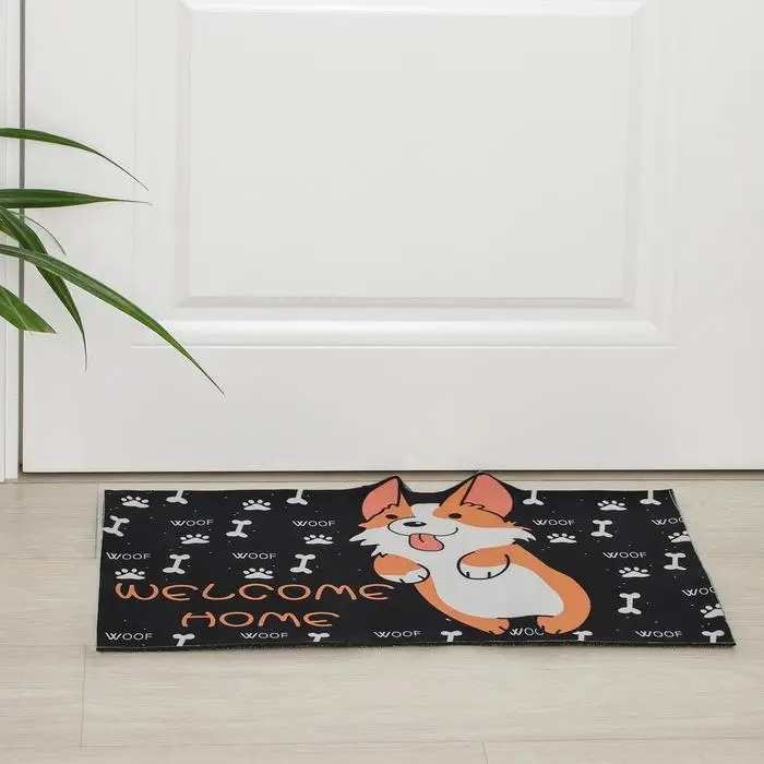Коврик придверный Доляна &laquo;Корги&raquo;, влаговпитывающий, без окантовки, 39&times;59 см, чёрный