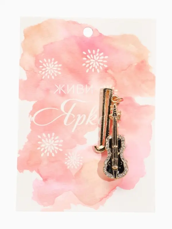 Брошь &laquo;Скрипка&raquo;, чёрная, белый в золоте
