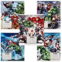 Тетрадь в клетку 12 листов, 5 видов МИКС, обложка мелованный картон, &laquo;Мстители&raquo;