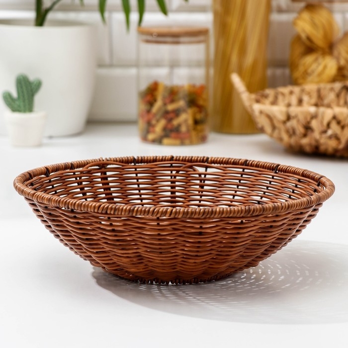 Корзинка для подачи Доляна «Огайо», d=27 см, круглая, цвет коричневый