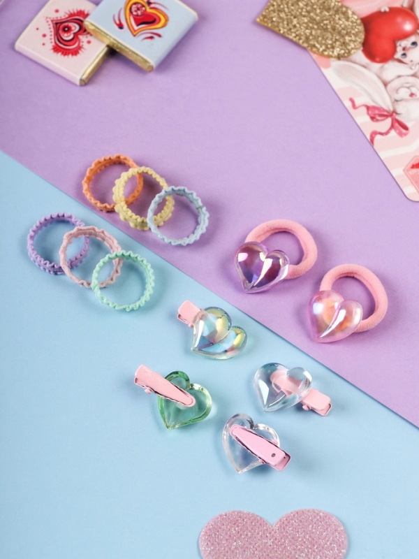 Набор для волос Набор для волос "Аделия" (10 резинок 3 см, 4 зажима 3 см) сердце, розовый