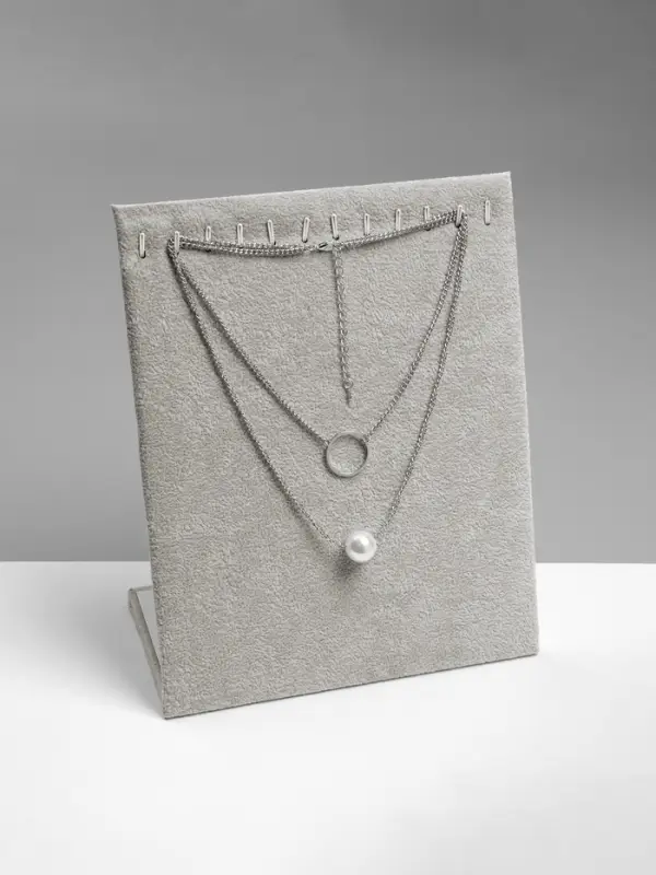 Подставка для кулонов, цепочек, браслетов QF, 12 крючков 20&times;10&times;25 см, бархатная, серая