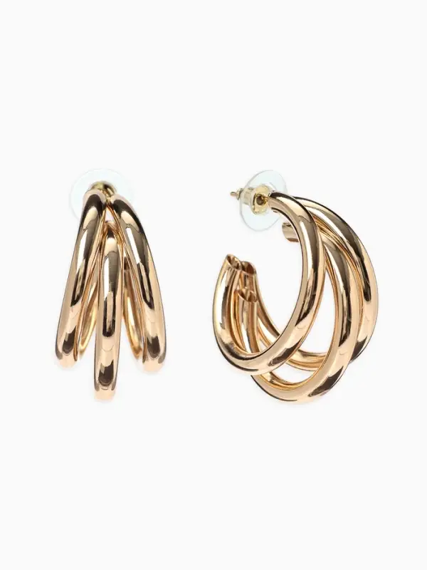 Серьги кольца тройные QF &laquo;Тринити&raquo;, d=2 см, цвет золото