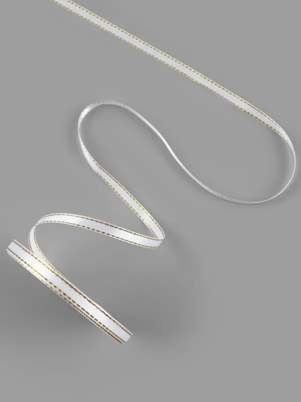 Лента атласная, с золотым люрексом, 6 мм, 23&plusmn;1 м, белая №001