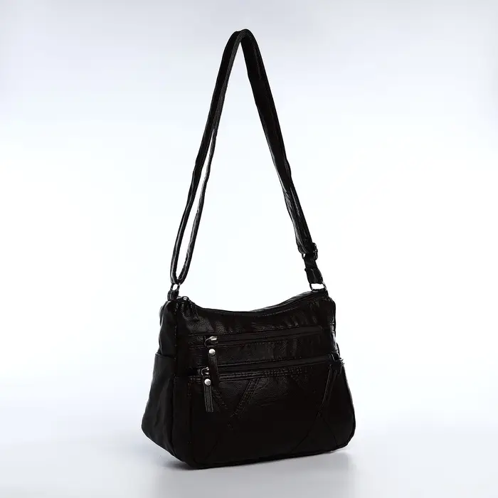 Сумка женская кросс-боди на молнии, 25&times;11&times;19 см, тёмно-коричневая