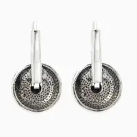 Серьги под натуральный камень &laquo;Этника&raquo;, круг в узорах, чёрные в чернёном серебре