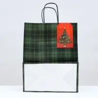 Пакет подарочный новогодний крафт «Зелёная клеточка» 22×12×27 см