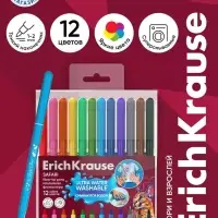 Фломастеры ErichKrause Safari Ultra Washable 12 цветов, в футляре с европодвесом