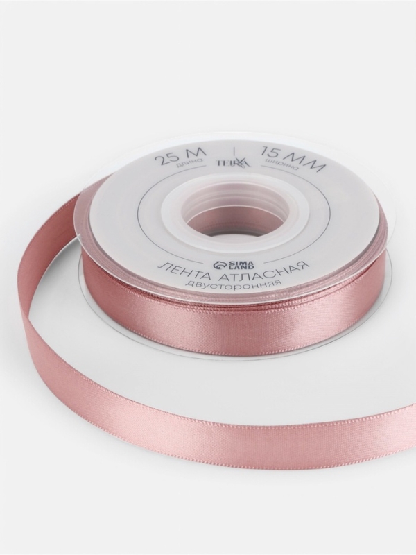 Лента атласная двухсторонняя №164 15мм*25±1м пудровый TR Лента атласная двухсторонняя №164 15мм*25±1м пудровый TR
