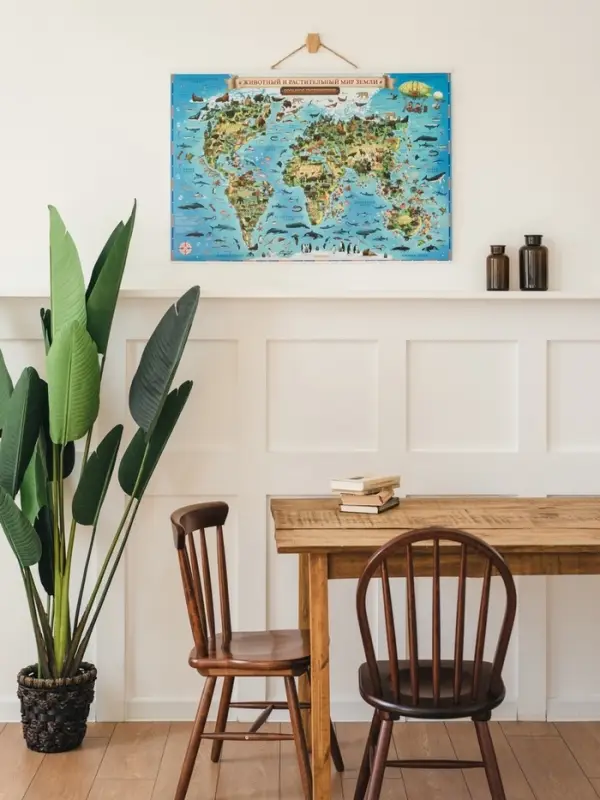 Карта Мира интерактивная, для детей &laquo;Животный и растительный мир Земли&raquo;, 101&times;69 см, ламинированная