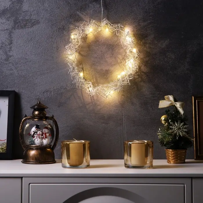 Светодиодная фигура &laquo;Венок&raquo; 25&times;25&times;6 см, 15 LED, от батареек AAx2, свечение тёплое белое