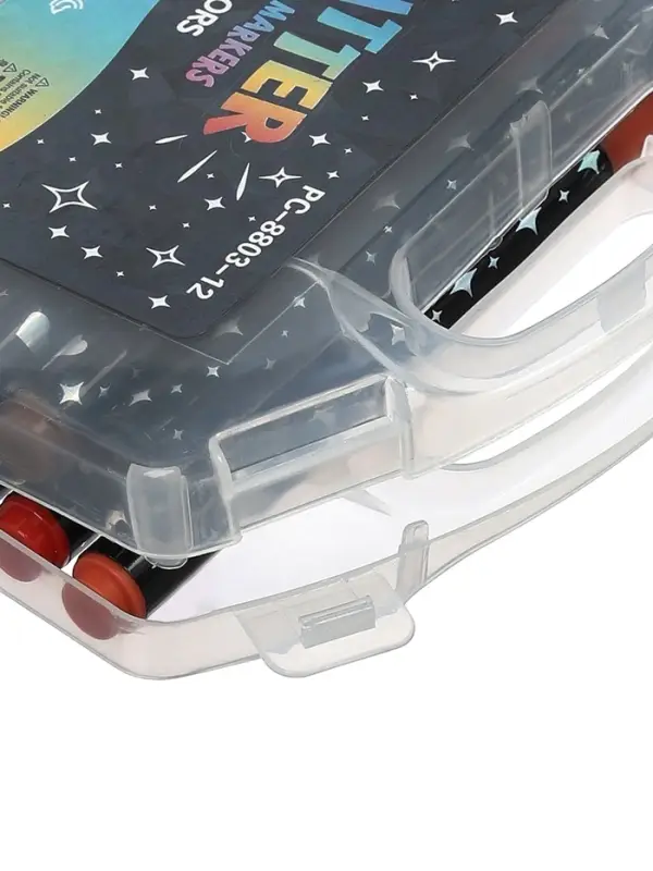 Фломастеры 12 цветов с блестками, в пластиковой коробке