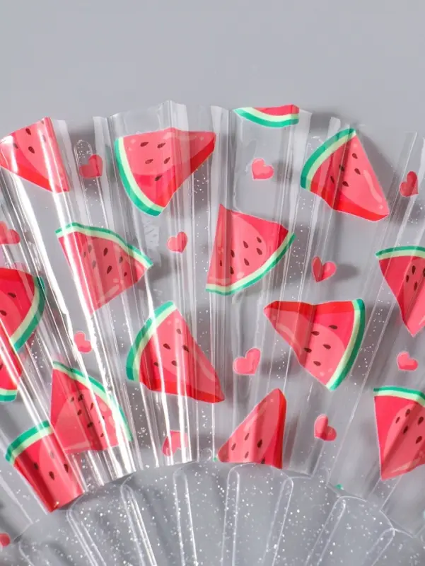 Веер складной пластик &laquo;Кусочки арбуза&raquo;, блеск, 23 см