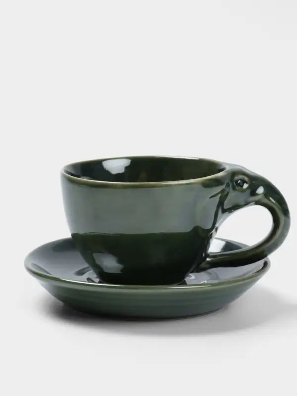 Чашка с блюдцем &laquo;Слоник&raquo;, 13&times;13&times;8 см, керамика, зелёная