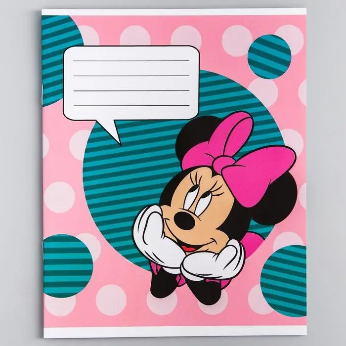 Тетрадь в клетку 12 листов, 5 видов МИКС, обложка мелованный картон, &laquo;Минни Маус&raquo;