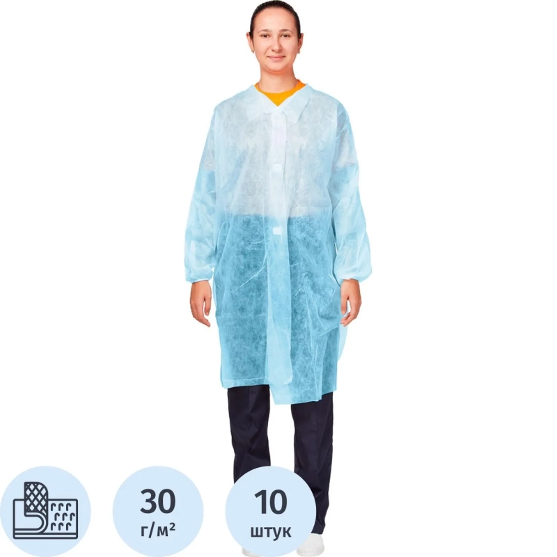 Халат на липучках (30 гр) XL голубой (10 шт/упак)