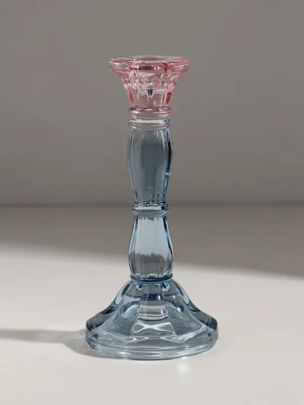 Подсвечник стекло  Подсвечник стекло "Градиент. Фактура" розово-голубой d=2,2 см 9х9х20 см