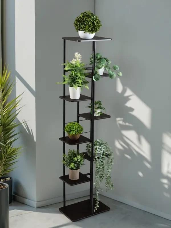 Подставка для цветов Greengo, 8 полок, 36&times;23&times;136 см, напольная, каркас металл, полки МДФ, чёрная