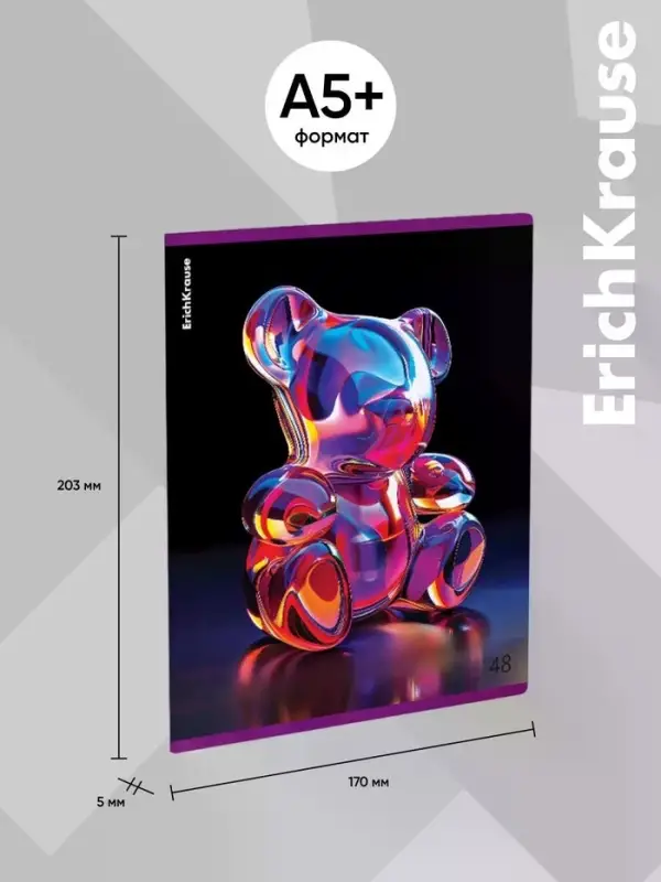 Тетрадь 48 листов в клетку, ErichKrause Jelly Bear, 60 г/м&sup2;, обложка мелованный картон, блок офсет