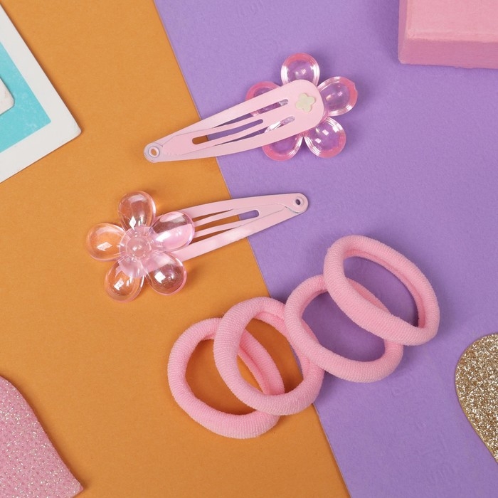 Набор для волос Набор для волос "Розовое чудо" (2 невидимки 5 см, 4 резинки) цветочек, розовый