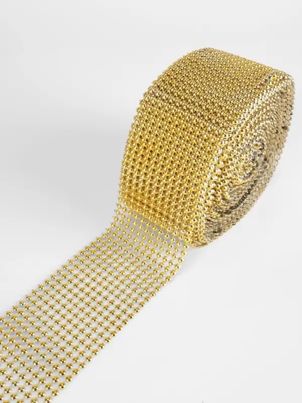 Лента с имитацией выпуклых страз, 5.75 см, 9&plusmn;1 м, цвет золотой
