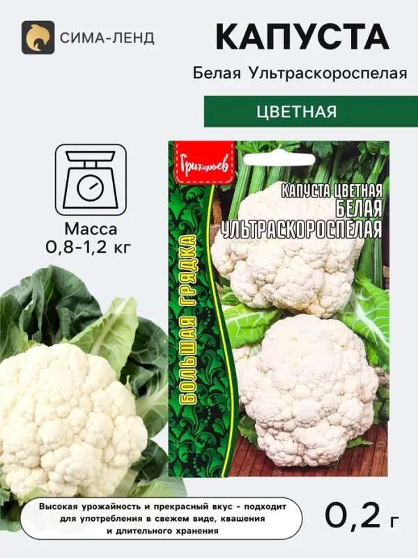 Семена Капусты цветной &laquo;Белая Ультраскороспелая&raquo;, 0.2 г &laquo;Григорьев&raquo;