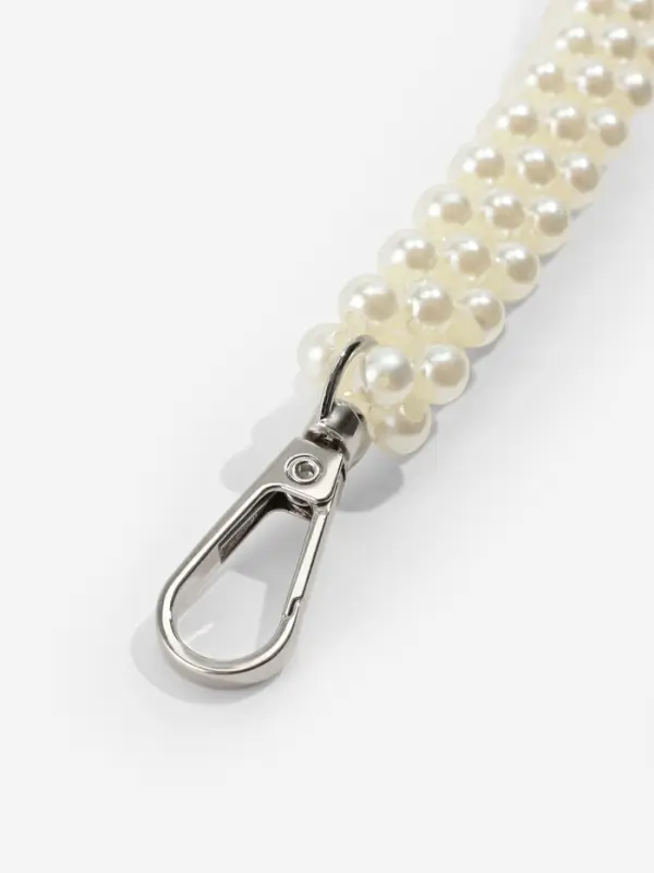 Ручка для сумки, жемчужины, 30 см, 2 карабина, цвет белый, серебряный