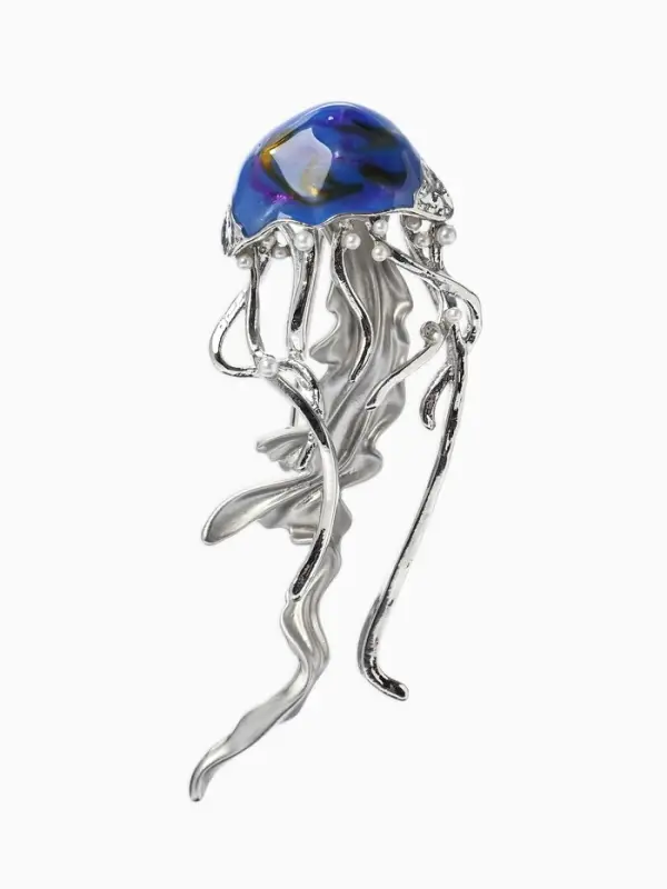 Брошь &laquo;Медуза&raquo; морская, цвет синий в серебре