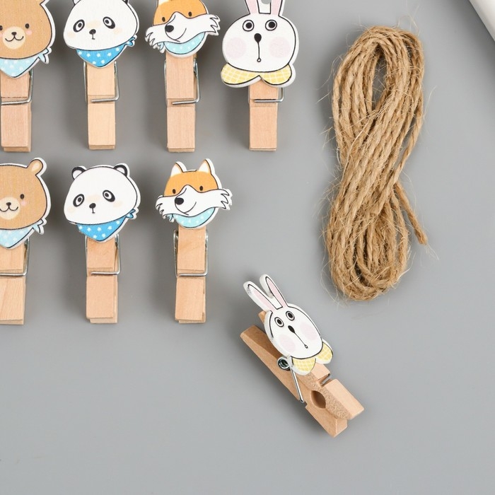 Декор для творчества дерево "Прищепка. Зверята в платочках" набор 10 шт 3,8х2х1,2 см