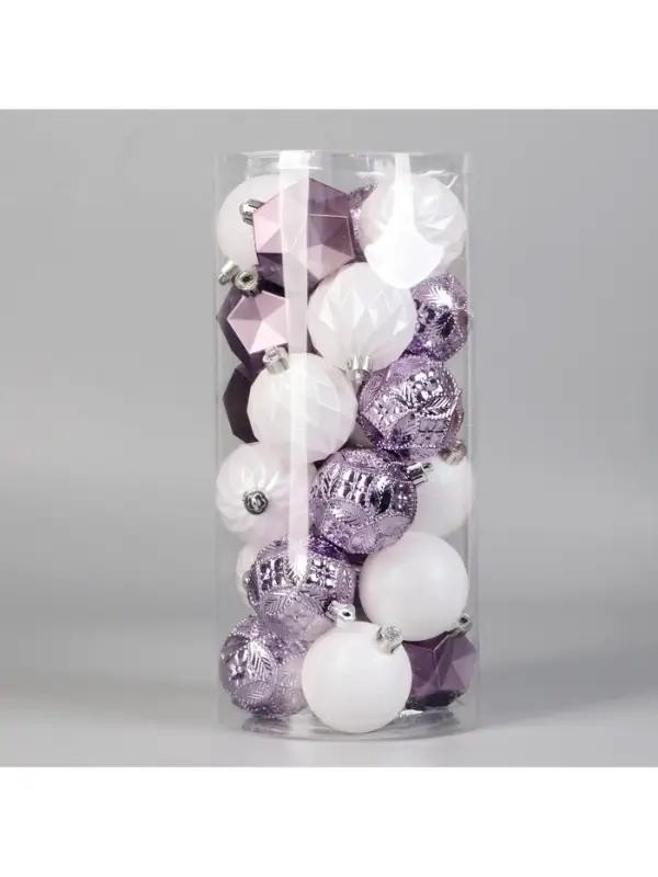 Ёлочные игрушки &laquo;Изабель&raquo; грани, шары новогодние, d=6 см, набор 24 шт., белый/сиреневый