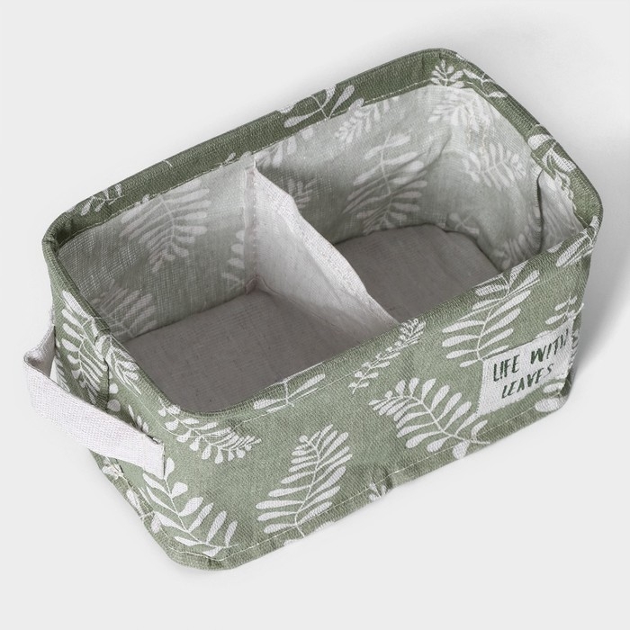 Органайзер для белья Доляна Leaves, 2 ячейки, 22×13×11 см, цвет зелёный Органайзер для белья Доляна Leaves, 2 ячейки, 22×13×11 см, цвет зелёный