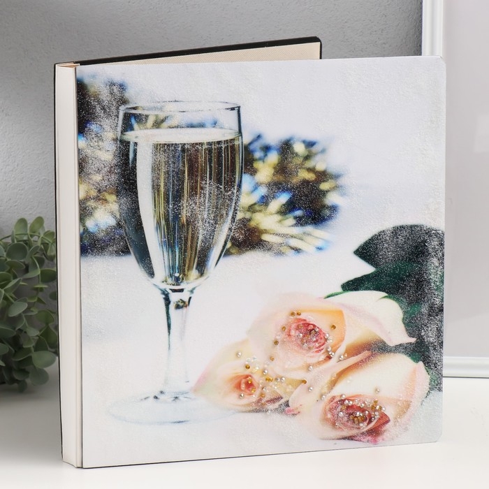 Фотоальбом магнитный 20 листов Фотоальбом магнитный 20 листов "Бокал вина и розы" дерево, стразы 34х4х33 см