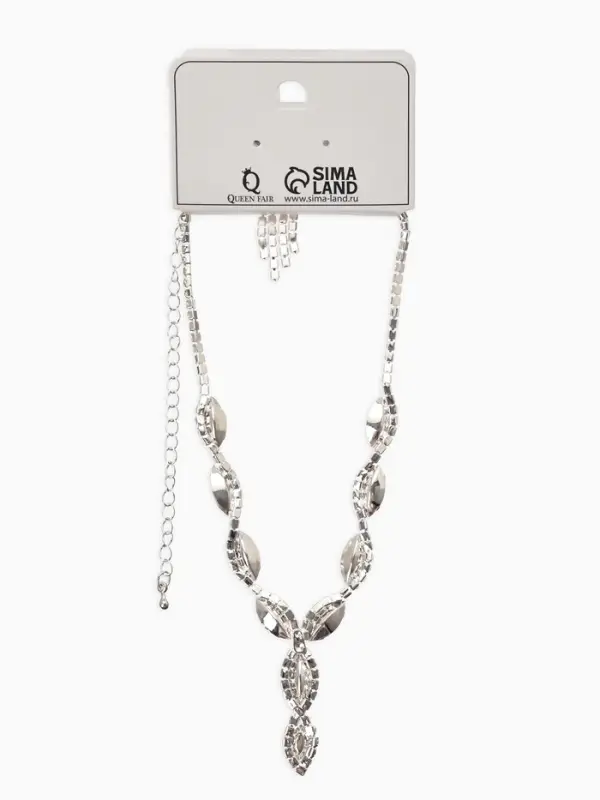 Набор 2 пред-а: серьги, колье Набор 2 пред-а: серьги, колье "Вечерний шик" лепестки, цвет бело-тёмно-синий в серебре