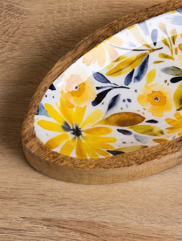 Блюдо в форме рыбки Блюдо в форме рыбки "Желтые и синие цветы" дерево манго 25,5х10х2 см