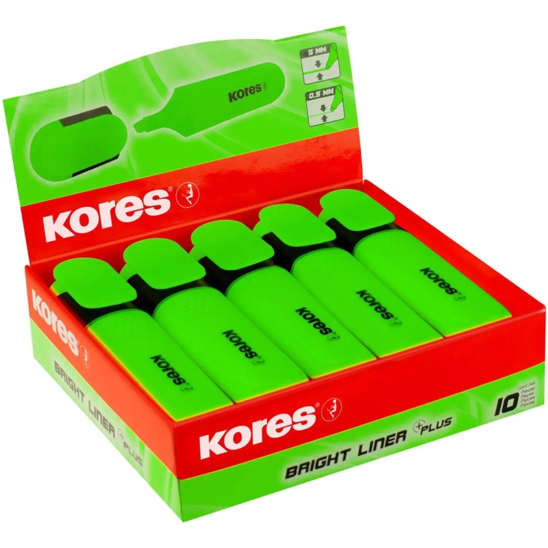 Маркер текстовыделитель Kores BRIGHT LINER PLUS, скош нак, 0.5-5 ммзелен