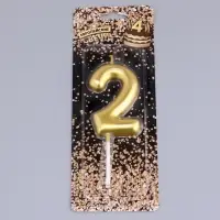 Свеча в торт «Европейская», цифра 2, 6 см, золото