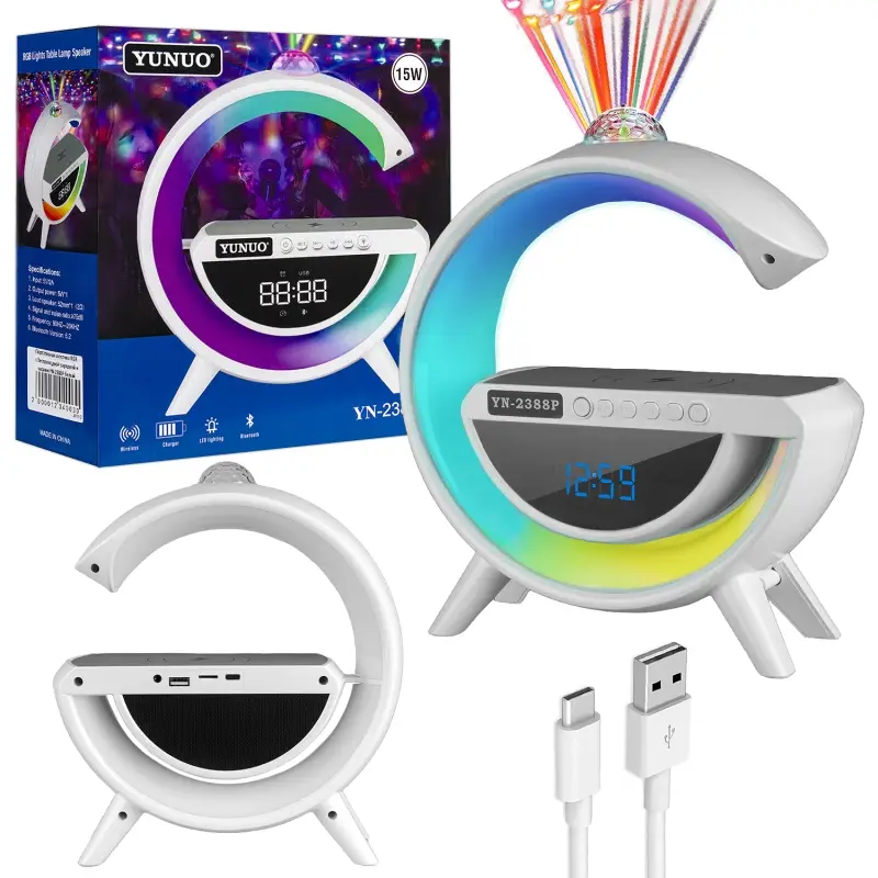 Портативная акустика RGB с беспроводной зарядкой YN-2388P белый (24шт/кор)