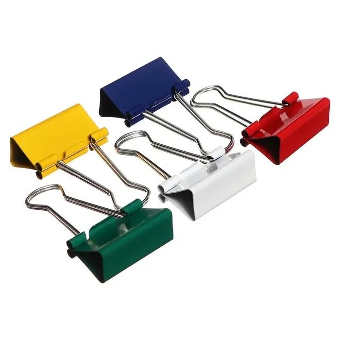 Набор зажимов для бумаг цветных 32 мм, 12 штук, 5 цветов, в картонной коробке
