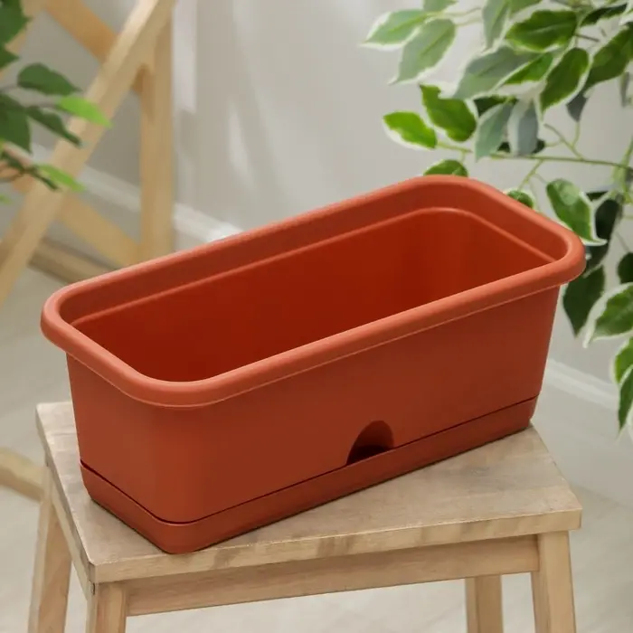 Ящик для цветов балконный с поддоном, 40 см, терракотовый