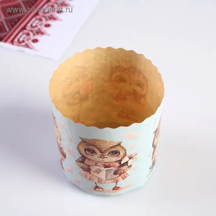 Форма бумажная для кекса, маффинов и кулича «Совушки», 9×9 см Форма бумажная для кекса, маффинов и кулича «Совушки», 9×9 см