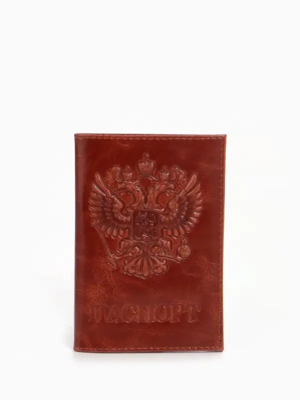 Обложка для паспорта, натуральная кожа пулл-ап, рыжая