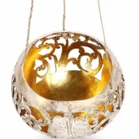 Подсвечник подвесной из кокоса, 14&times;14&times;10 см, золотисто-белый