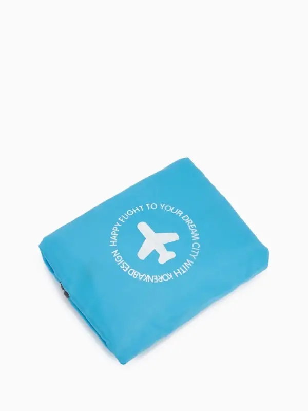 Сумка дорожная на молнии, складная в косметичку, наружный карман, держатель для чемодана, серая, голубая