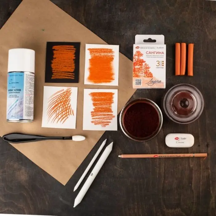 Сангина художественная светлая, ЗХК Сангина художественная светлая, ЗХК "Ладога", 3 штуки, в картонной коробке